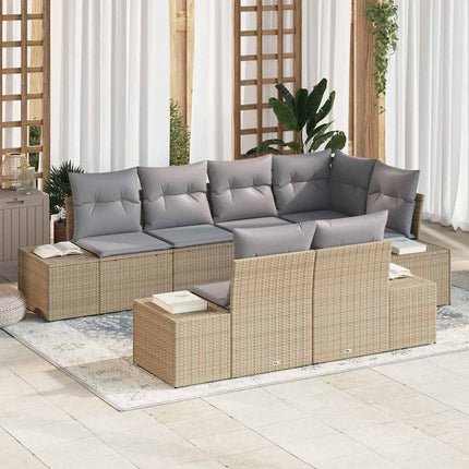 Trädgårdsoffset med kudde 7 pcs Beige och Grå konstrotting