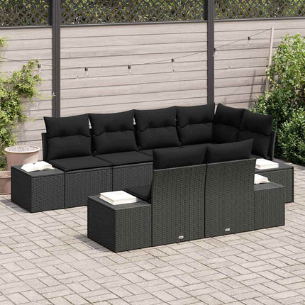 Trädgårdsoffset med kudde 7 pcs Svart konstrotting