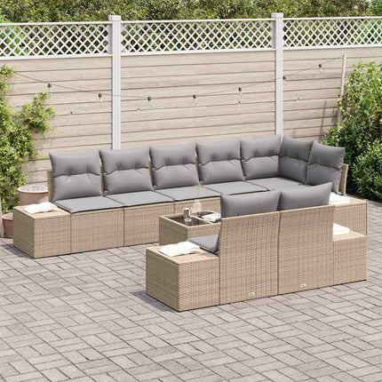 Trädgårdsoffset med kudde 9 pcs Beige och Grå konstrotting