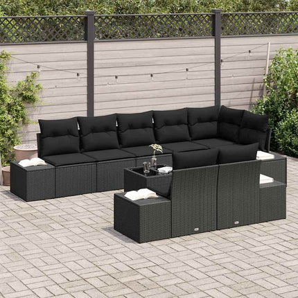 Trädgårdsoffset med kudde 9 pcs Svart konstrotting