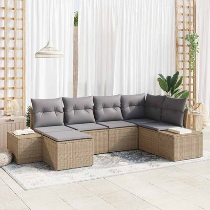 Trädgårdsoffset med kudde 6 pcs Beige och Grå konstrotting