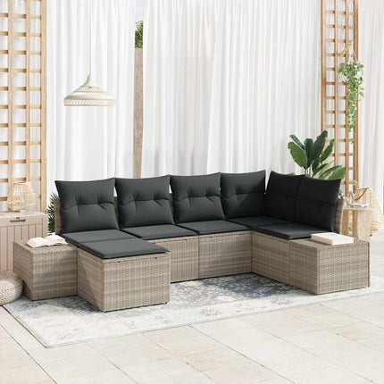 Trädgårdsoffset med kudde 6 pcs Ljusgrå konstrotting