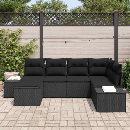 Trädgårdsoffset med kudde 6 pcs Svart konstrotting