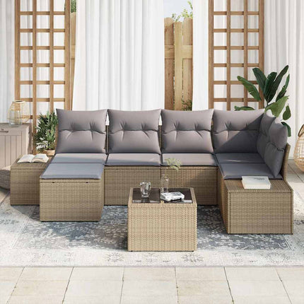 Trädgårdsoffset med kudde 7 pcs Beige och Grå konstrotting