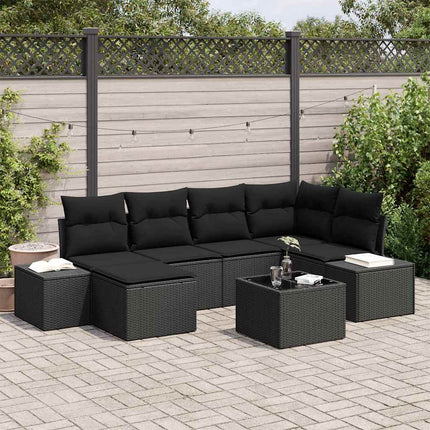 Trädgårdsoffset med kudde 7 pcs Svart konstrotting