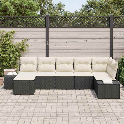 Trädgårdsoffset med kudde 7 pcs Svart konstrotting