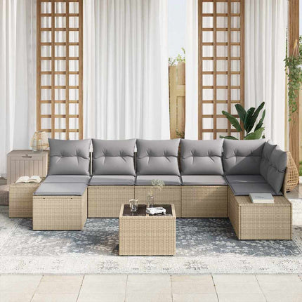 Trädgårdsoffset med kudde 8 pcs Beige konstrotting