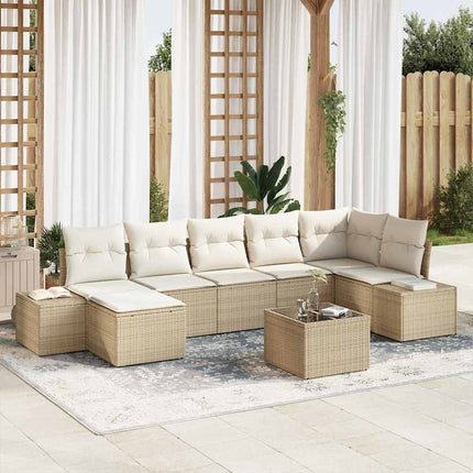 Trädgårdsoffset med kudde 8 pcs Beige konstrotting