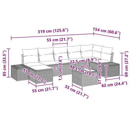 Trädgårdsoffset med kudde 8 pcs Beige konstrotting