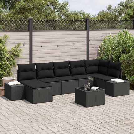 Trädgårdsoffset med kudde 8 pcs Svart konstrotting