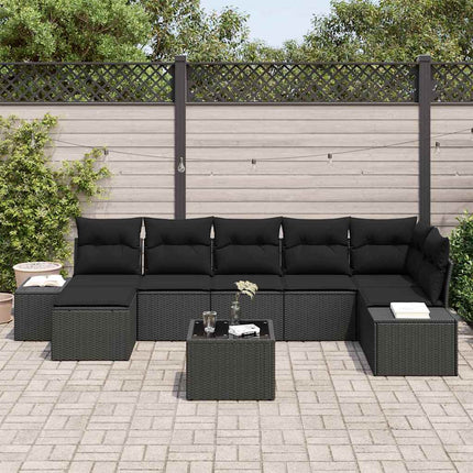 Trädgårdsoffset med kudde 8 pcs Svart konstrotting