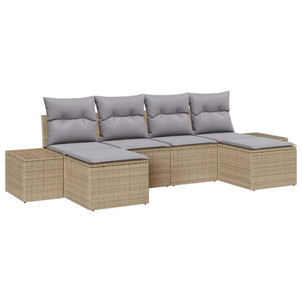 Trädgårdsoffset med kudde 6 pcs Beige konstrotting