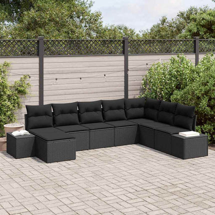 Trädgårdsoffset med kudde 8 pcs Svart konstrotting