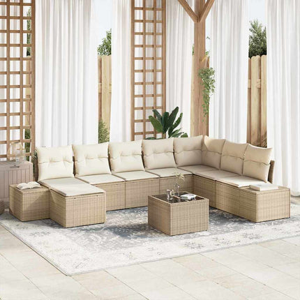 Trädgårdsoffset med kudde 9 pcs Beige konstrotting