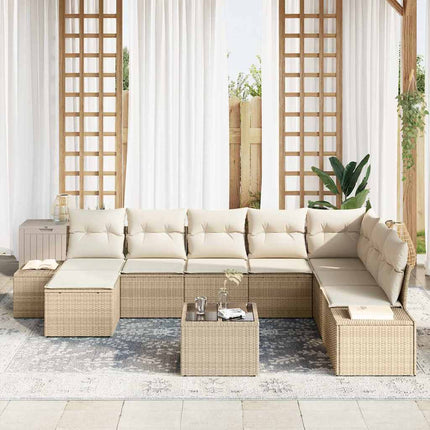 Trädgårdsoffset med kudde 9 pcs Beige konstrotting