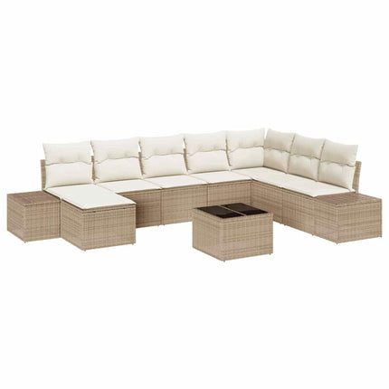 Trädgårdsoffset med kudde 9 pcs Beige konstrotting