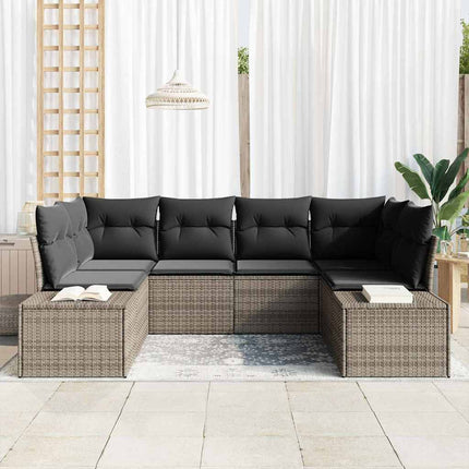 Trädgårdsoffset med kudde 6 pcs Grå konstrotting