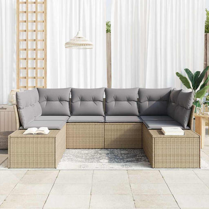 Trädgårdsoffset med kudde 6 pcs Beige konstrotting