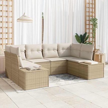Trädgårdsoffset med kudde 6 pcs Beige konstrotting