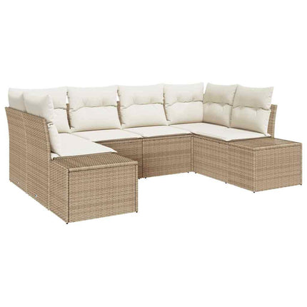 Trädgårdsoffset med kudde 6 pcs Beige konstrotting