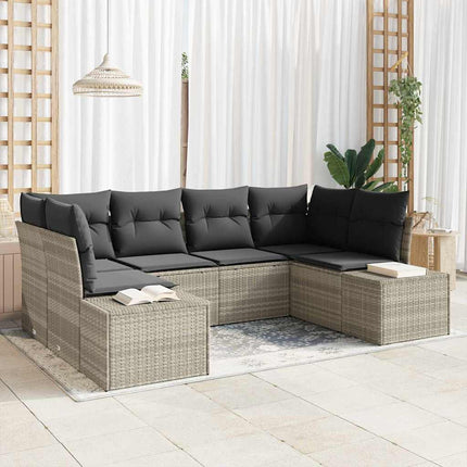 Trädgårdsoffset med kudde 6 pcs Ljusgrå konstrotting