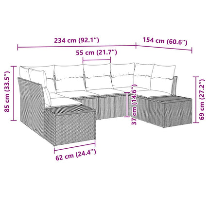 Trädgårdsoffset med kudde 6 pcs Ljusgrå konstrotting