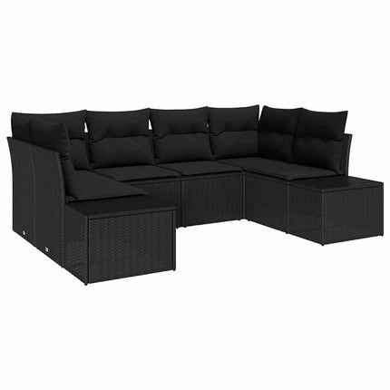 Trädgårdsoffset med kudde 6 pcs Svart konstrotting