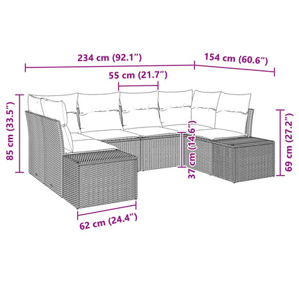 Trädgårdsoffset med kudde 6 pcs Brun konstrotting