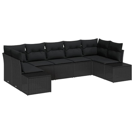 Trädgårdsoffset med kudde 7 pcs Svart konstrotting
