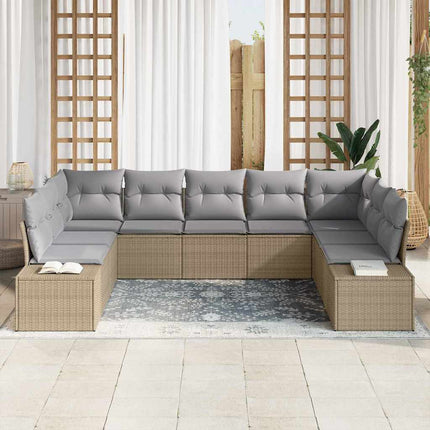 Trädgårdsoffset med kudde 9 pcs Beige konstrotting