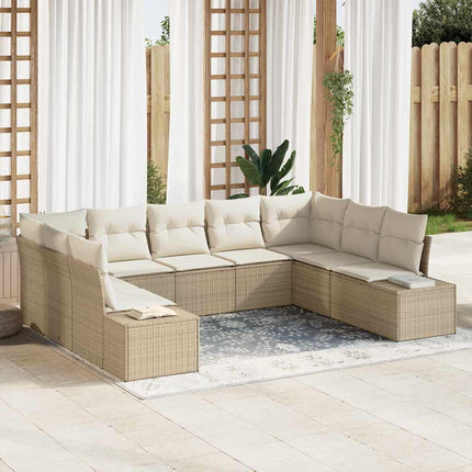 Trädgårdsoffset med kudde 9 pcs Beige konstrotting
