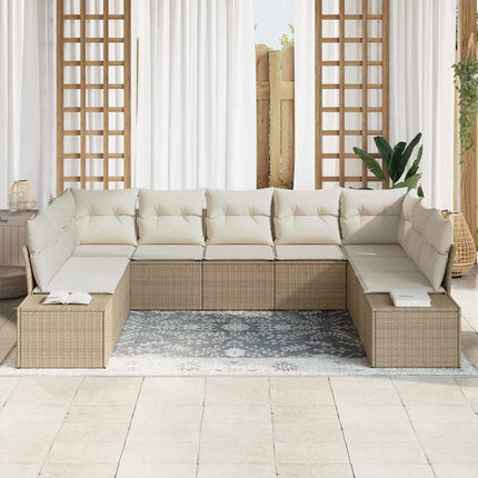 Trädgårdsoffset med kudde 9 pcs Beige konstrotting
