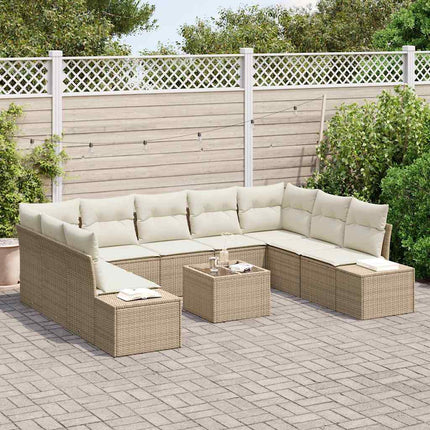 Trädgårdsoffset med kudde 10 pcs Beige konstrotting