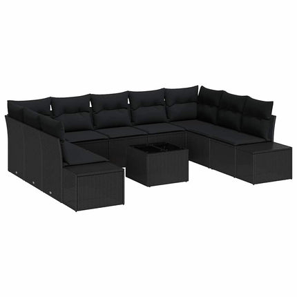 Trädgårdsoffset med kudde 10 pcs Svart konstrotting