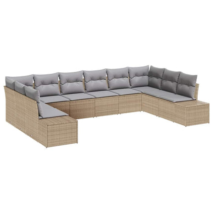 Trädgårdsoffset med kudde 10 pcs Beige konstrotting