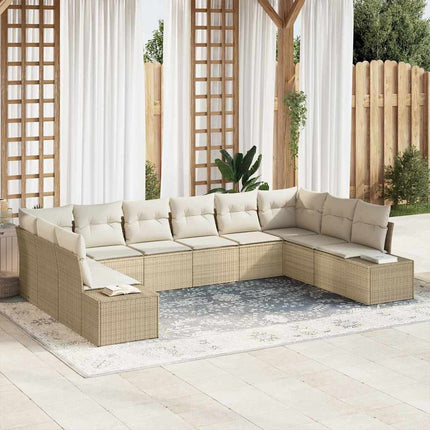 Trädgårdsoffset med kudde 10 pcs Beige konstrotting