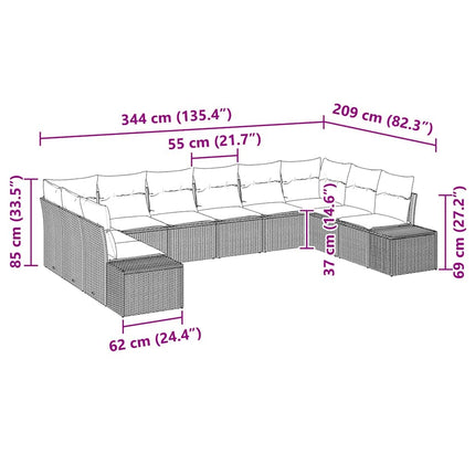 Trädgårdsoffset med kudde 10 pcs Beige konstrotting
