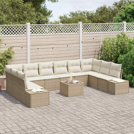 Trädgårdsoffset med kudde 11 pcs Beige konstrotting