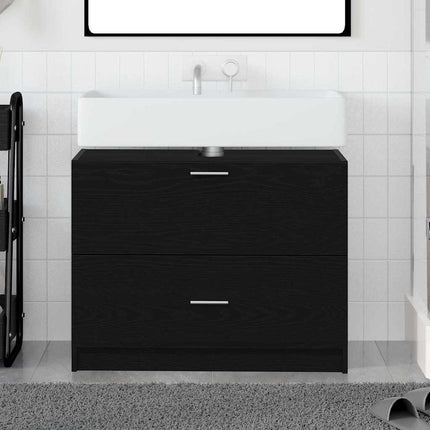 Badrumsskåp med låda Svart Ek 78 x 37 x 59 cm Konstruerat trä