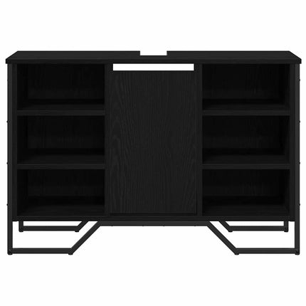 Badrumsskåp med handfat Svart Ek 91 x 35 x 60 cm