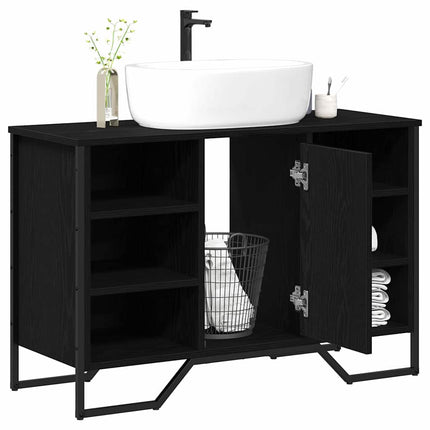 Badrumsskåp med handfat Svart Ek 91 x 35 x 60 cm
