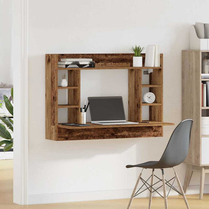 Väggmonterat skrivbord med hylla Gammalt trä 105 x 48 x 75 cm