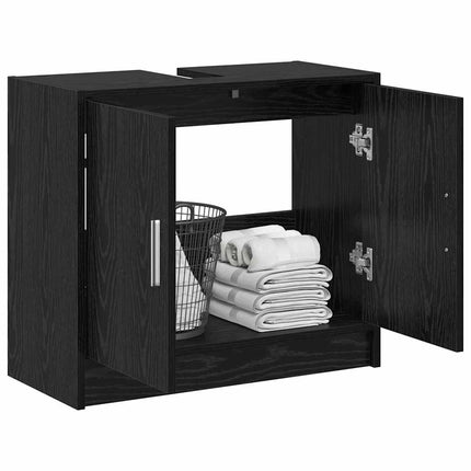 Badrumsskåp med dörr Svart Ek 63 x 29 x 55 cm Konstruerat trä