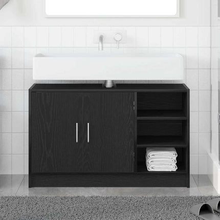 Badrumsskåp med hylla Svart Ek 90 x 29 x 55 cm Konstruerat trä