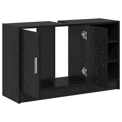 Badrumsskåp med hylla Svart Ek 90 x 29 x 55 cm Konstruerat trä