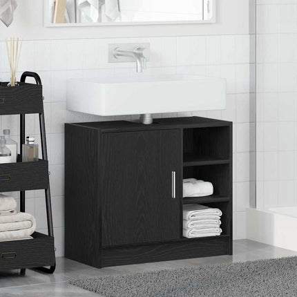 Badrumsskåp med hylla Svart Ek 63 x 29 x 55 cm Konstruerat trä