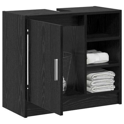 Badrumsskåp med hylla Svart Ek 63 x 29 x 55 cm Konstruerat trä