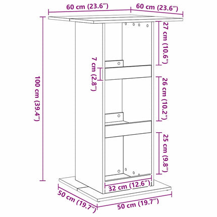 Barbord med hylla Svart Ek 60 x 60 x 100 cm Konstruerat trä