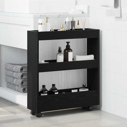 Smal förvaringsvagn Svart Ek 60 x 18 x 70 cm Konstruerat trä