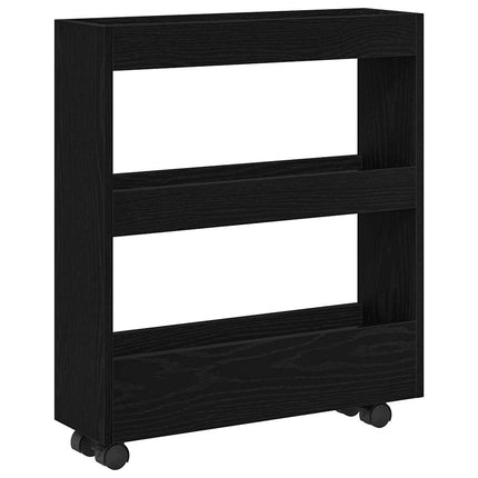 Smal förvaringsvagn Svart Ek 60 x 18 x 70 cm Konstruerat trä